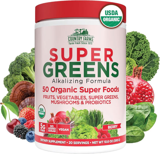 Organic Super Greens Berry Powder with Probiotics & Superfoods – Front Bottle Shot | Lumeal California