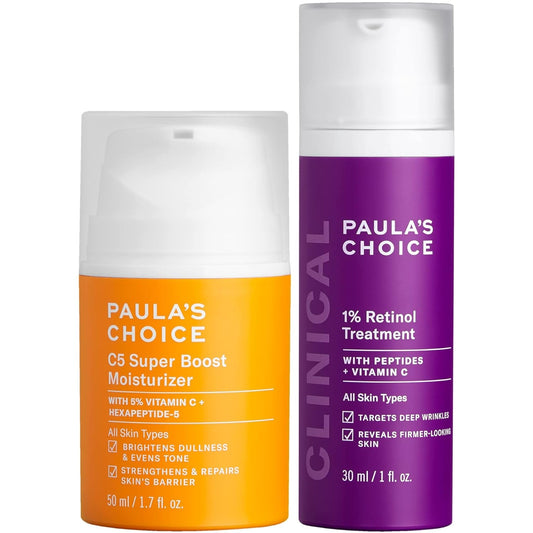 1% Retinol Treatment + 5% Vitamin C Moisturizer Anti-Aging Bundle – Front Bottle Shot | Lumeal California